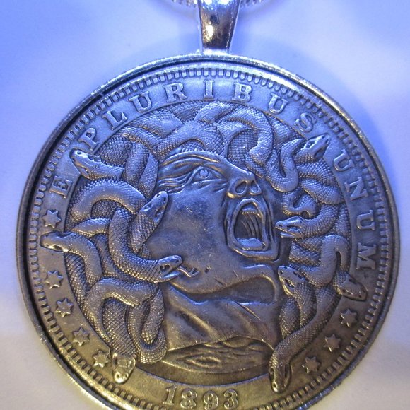 SCREAMING Medusa Coin Pendant NECKLACE - Picture 3 of 8